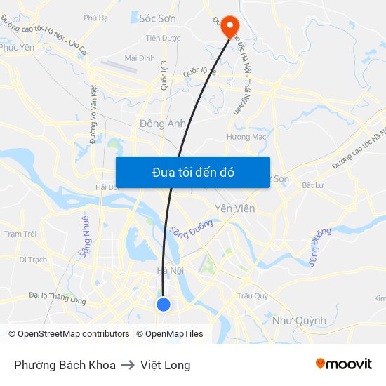 Phường Bách Khoa to Việt Long map