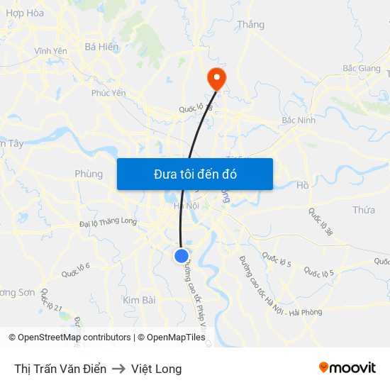 Thị Trấn Văn Điển to Việt Long map