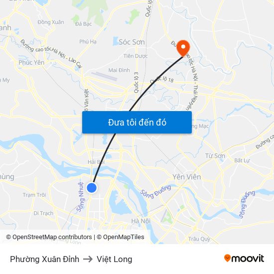 Phường Xuân Đỉnh to Việt Long map