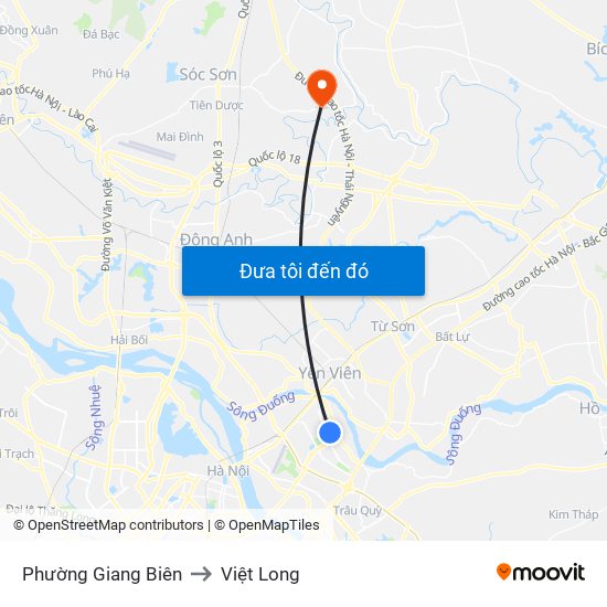 Phường Giang Biên to Việt Long map