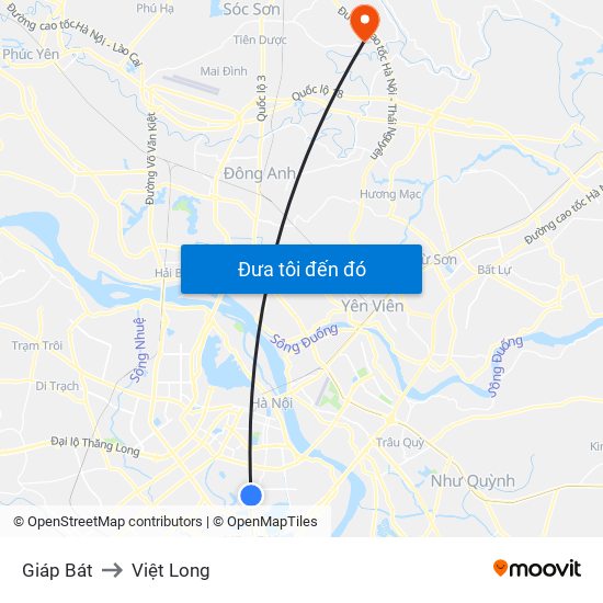Giáp Bát to Việt Long map