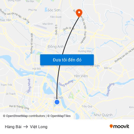 Hàng Bài to Việt Long map