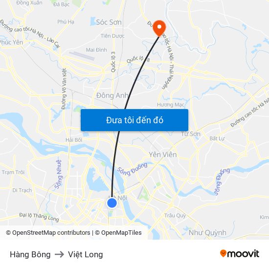 Hàng Bông to Việt Long map