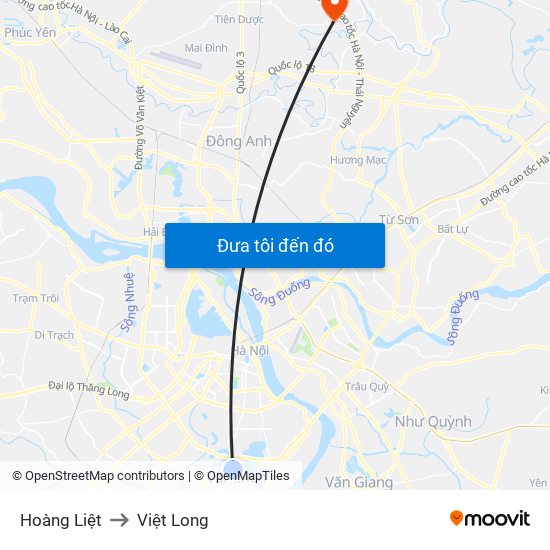 Hoàng Liệt to Việt Long map