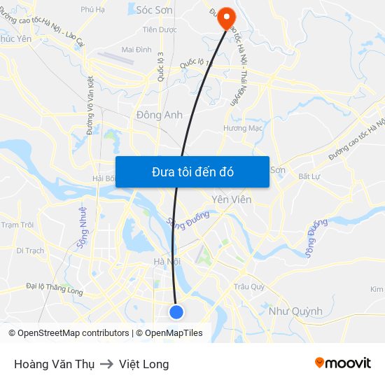 Hoàng Văn Thụ to Việt Long map