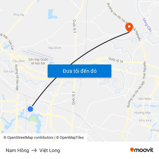 Nam Hồng to Việt Long map