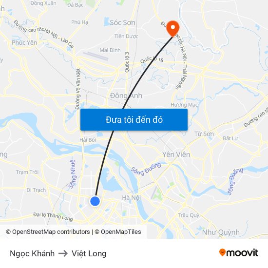 Ngọc Khánh to Việt Long map