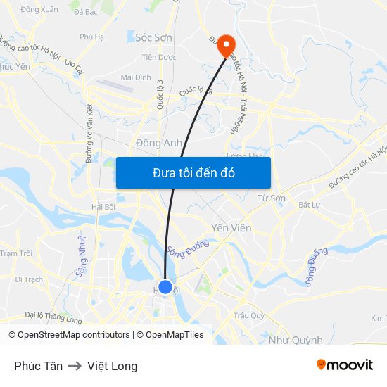 Phúc Tân to Việt Long map