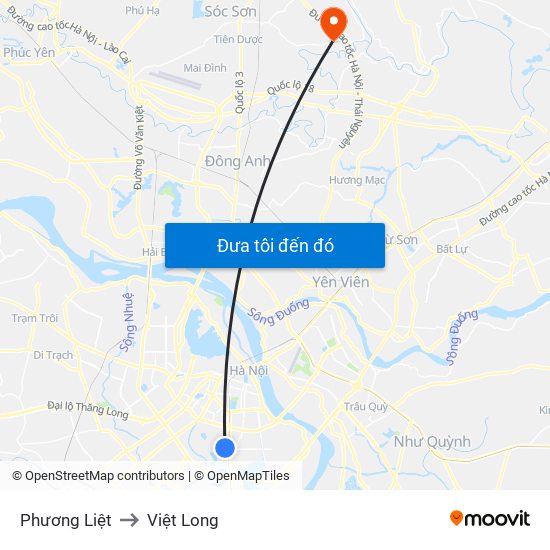 Phương Liệt to Việt Long map