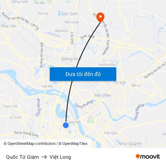 Quốc Tử Giám to Việt Long map