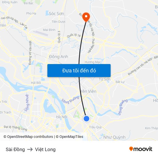 Sài Đồng to Việt Long map