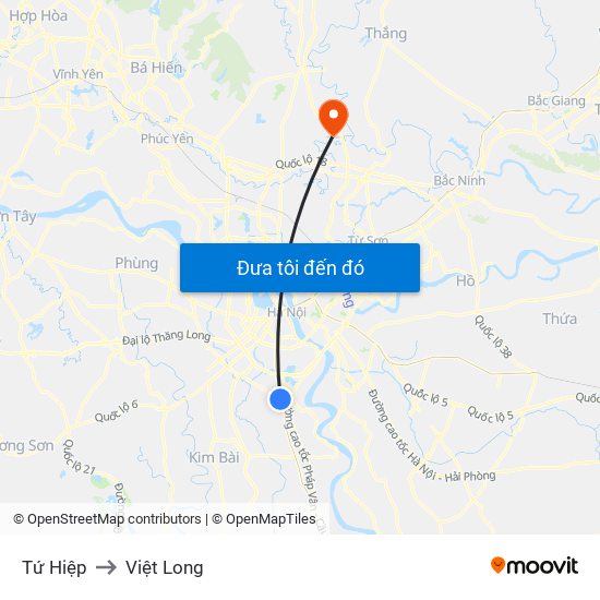 Tứ Hiệp to Việt Long map