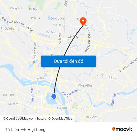 Tứ Liên to Việt Long map