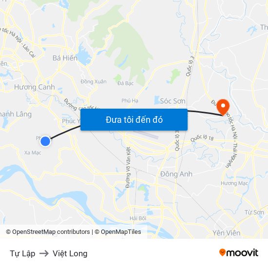 Tự Lập to Việt Long map