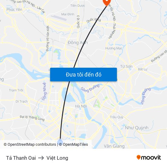 Tả Thanh Oai to Việt Long map
