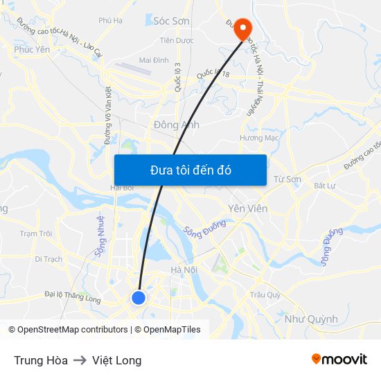 Trung Hòa to Việt Long map