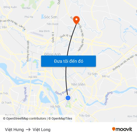 Việt Hưng to Việt Long map