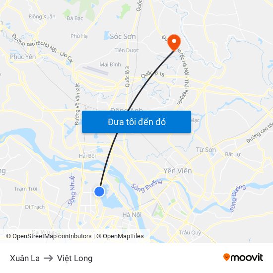 Xuân La to Việt Long map
