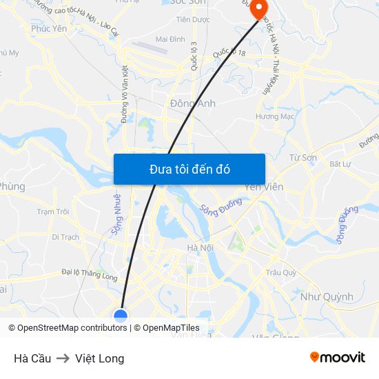 Hà Cầu to Việt Long map