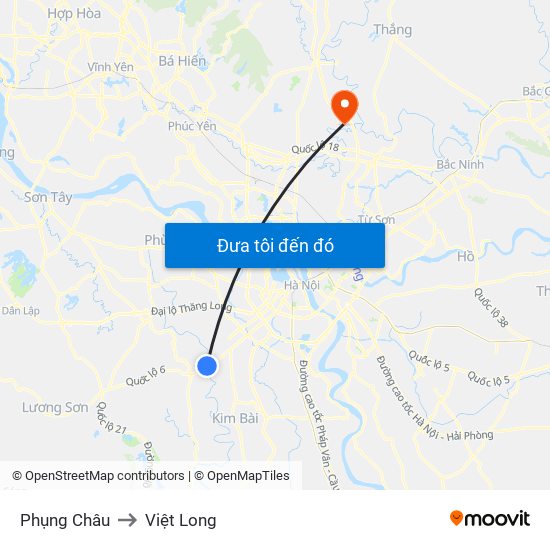 Phụng Châu to Việt Long map