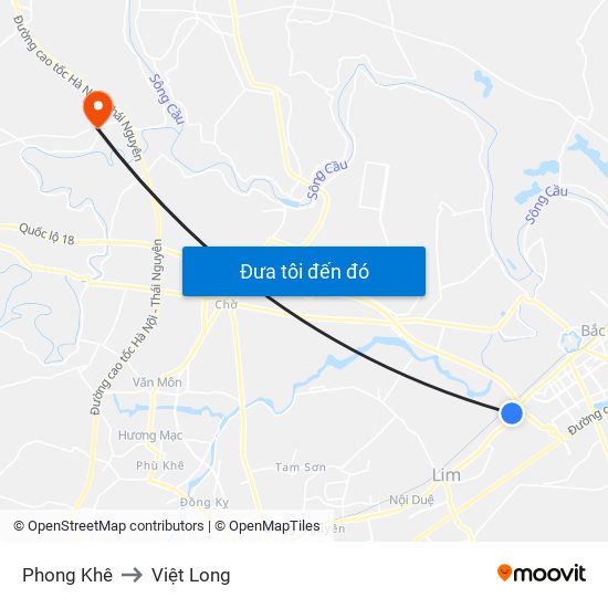 Phong Khê to Việt Long map