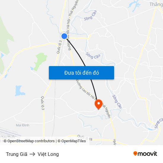 Trung Giã to Việt Long map