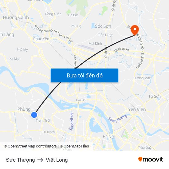 Đức Thượng to Việt Long map