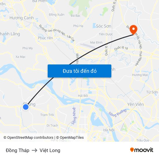 Đồng Tháp to Việt Long map
