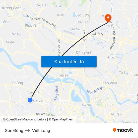Sơn Đồng to Việt Long map