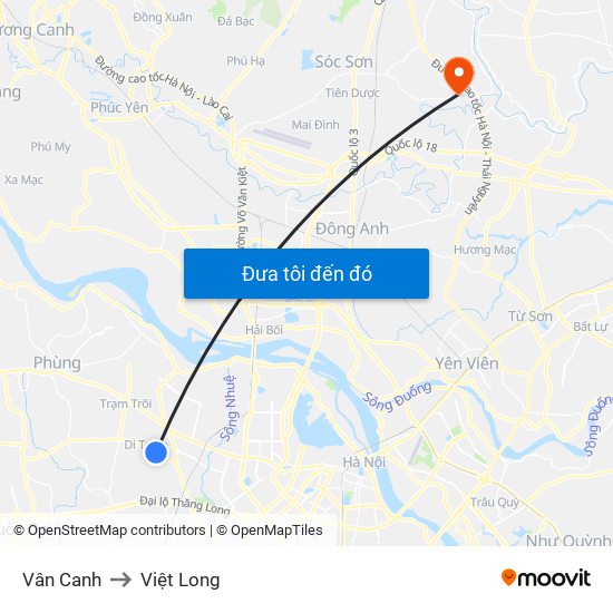 Vân Canh to Việt Long map