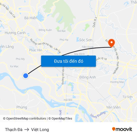 Thạch Đà to Việt Long map