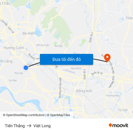 Tiến Thắng to Việt Long map