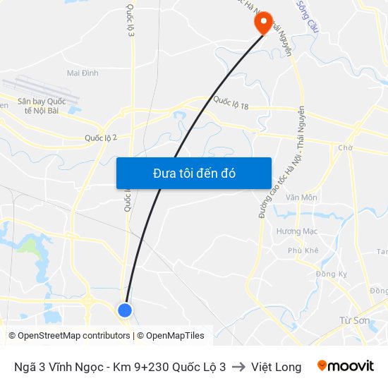 Ngã 3 Vĩnh Ngọc - Km 9+230 Quốc Lộ 3 to Việt Long map