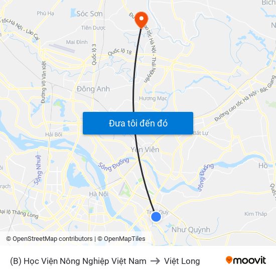 (B) Học Viện Nông Nghiệp Việt Nam to Việt Long map