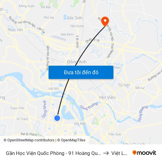 Gần Học Viện Quốc Phòng - 91 Hoàng Quốc Việt to Việt Long map