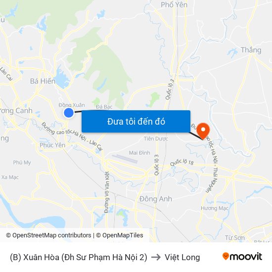 (B) Xuân Hòa (Đh Sư Phạm Hà Nội 2) to Việt Long map