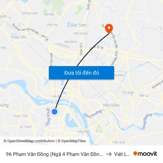 96 Phạm Văn Đồng (Ngã 4 Phạm Văn Đồng - Xuân Đỉnh) to Việt Long map