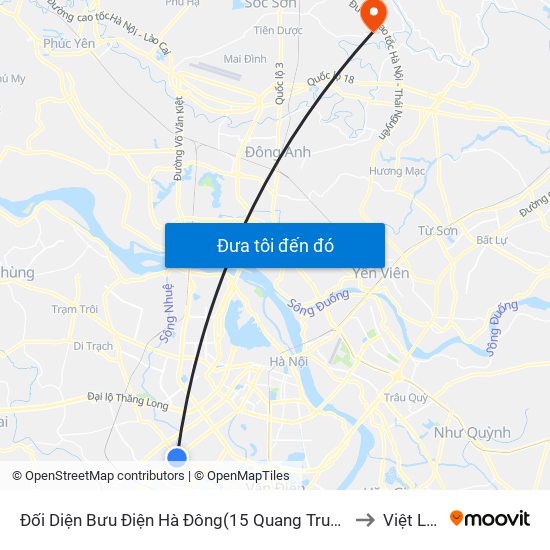 Đối Diện Bưu Điện Hà Đông(15 Quang Trung Hà Đông) to Việt Long map