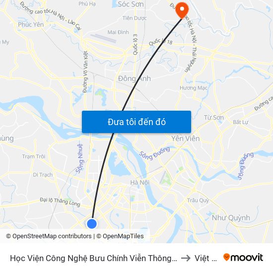 Học Viện Công Nghệ Bưu Chính Viễn Thông - Trần Phú (Hà Đông) to Việt Long map