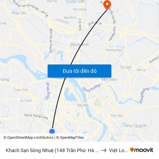 Khách Sạn Sông Nhuệ (148 Trần Phú- Hà Đông) to Việt Long map