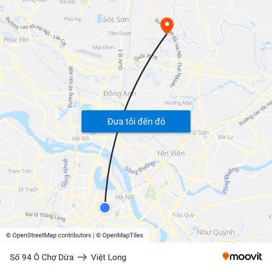 Số 94 Ô Chợ Dừa to Việt Long map