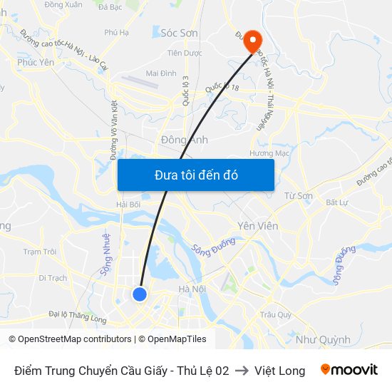 Điểm Trung Chuyển Cầu Giấy - Thủ Lệ 02 to Việt Long map