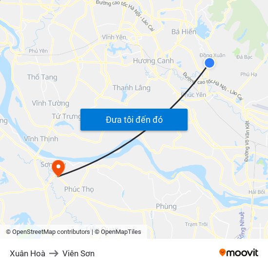 Xuân Hoà to Viên Sơn map