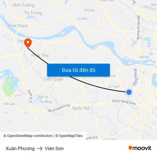 Xuân Phương to Viên Sơn map