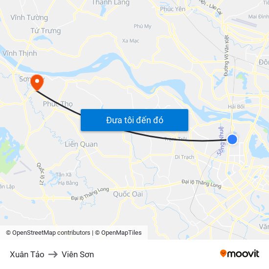 Xuân Tảo to Viên Sơn map