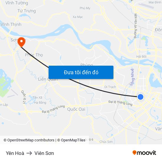 Yên Hoà to Viên Sơn map