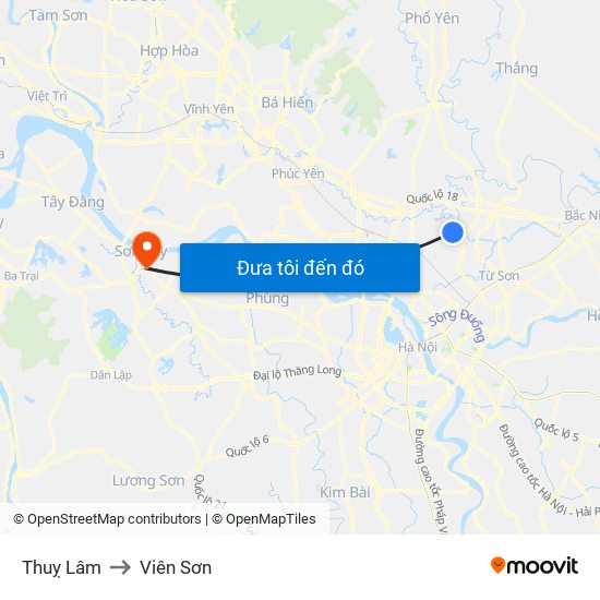 Thuỵ Lâm to Viên Sơn map