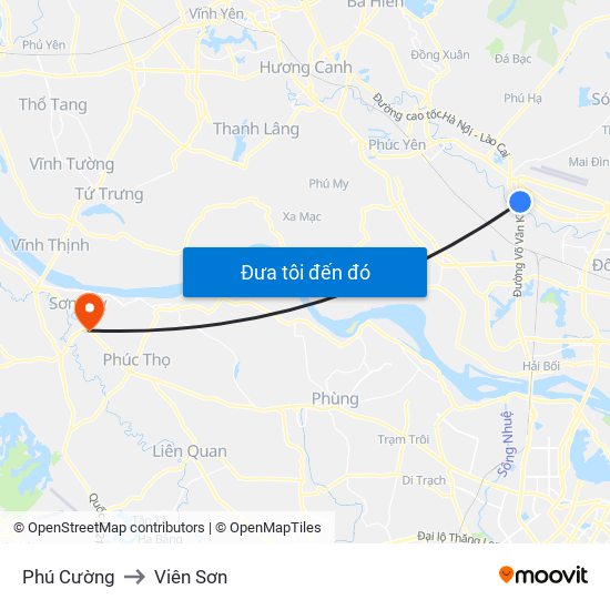 Phú Cường to Viên Sơn map