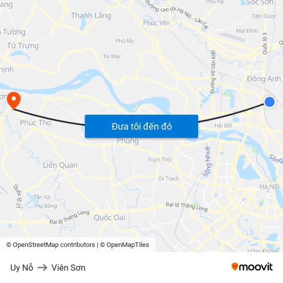 Uy Nỗ to Viên Sơn map