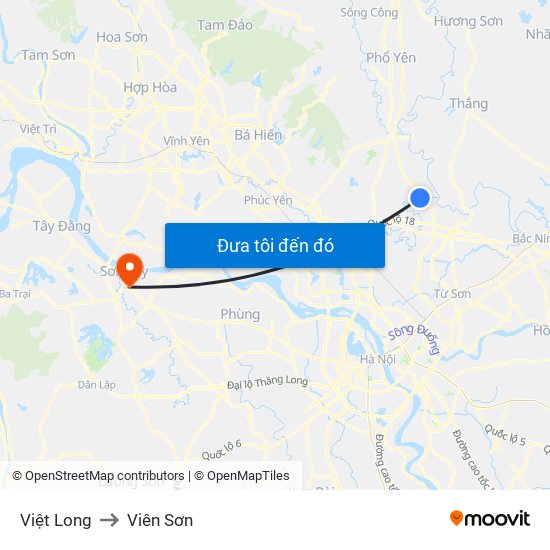 Việt Long to Viên Sơn map